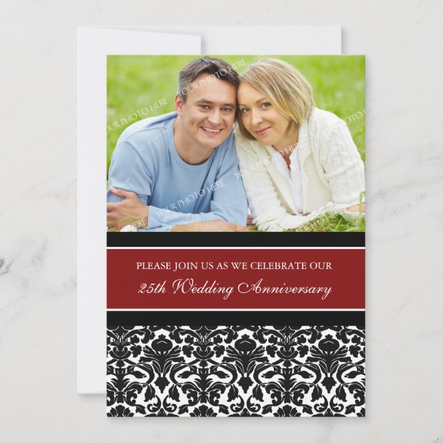 Red Black Photo 25th Anniversary Party Invitation (Devant)