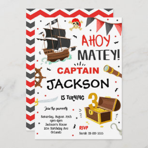 Red Black Pirate Invitation Anniversaire