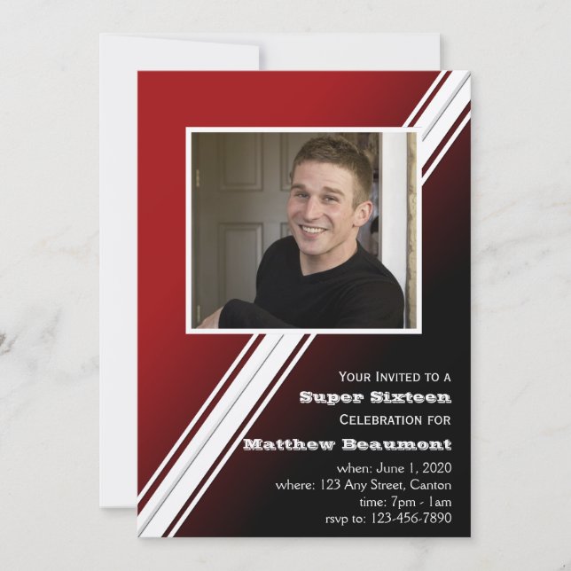 Red Black Racing Stripe Invitation à la fête d'ann (Devant)