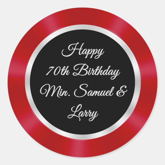 Red, Black, Silver, Samuel 70th Birthday Stickers (Devant)