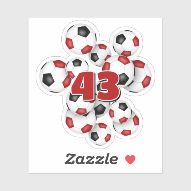 red black soccer balls sticker w jersey number (Feuille)