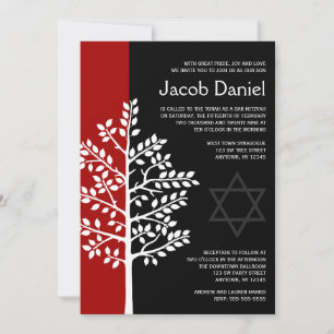 Red Black Tree of Life Bar Mitzvah Invitations