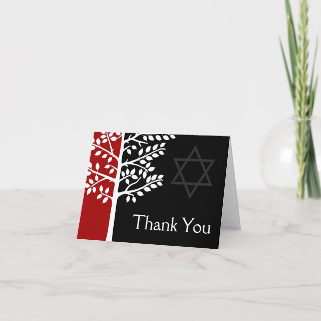 Red Black Tree of Life Bar Mitzvah Merci (Devant)