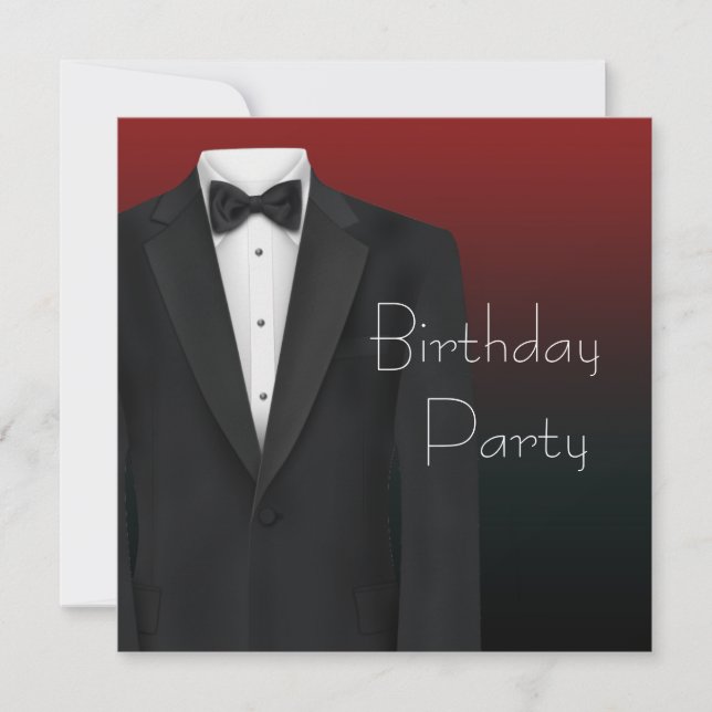 Red Black Tuxedo Mans Anniversaire Invitations (Devant)
