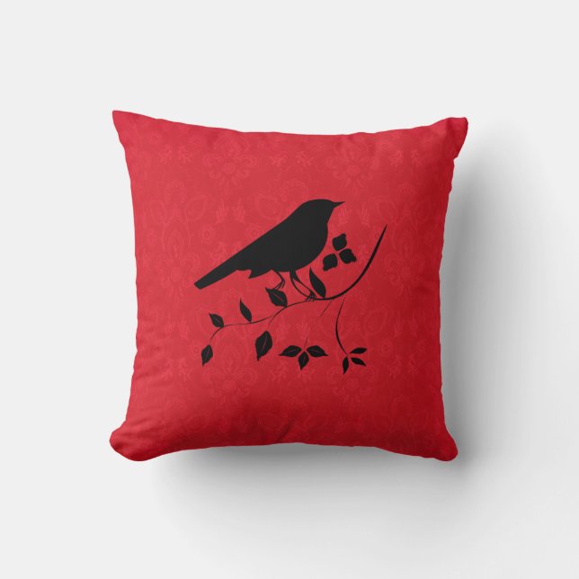 Red Black Vintage Bird sur Branche Coussin Cushion (Recto)