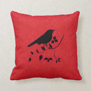 Red Black Vintage Bird sur Branche Coussin Cushion