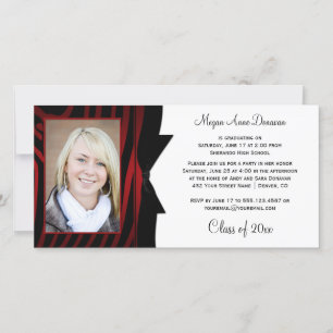 Red Black Zebra Print Photo Graduation Party