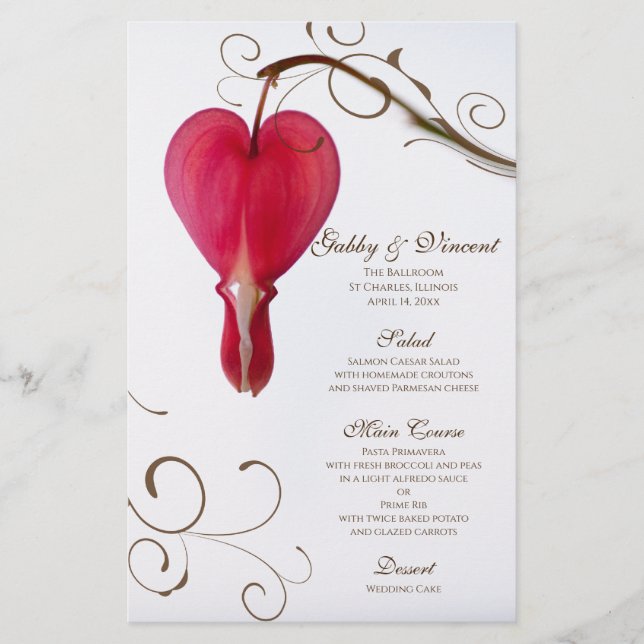Red Bleeding Hearts Floral Mariage Menu (Devant)