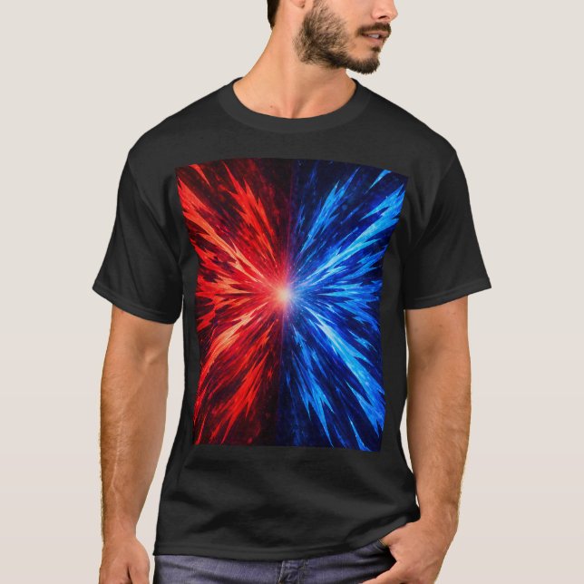 Red Blue Energy Burst T-Shirt – Abstract Explosion (Devant)
