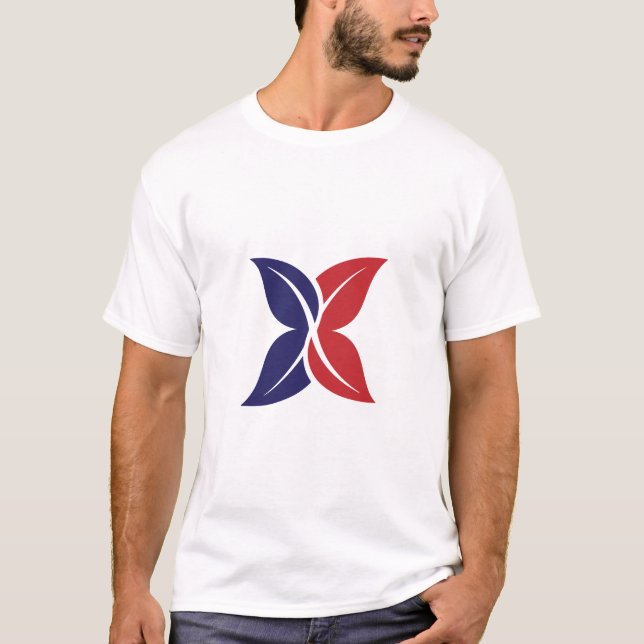 Red Blue Leaf X Modern Minimalist T-Shirt (Devant)