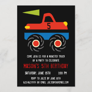 Red Blue Monster Truck Invitations de fête d'anniv