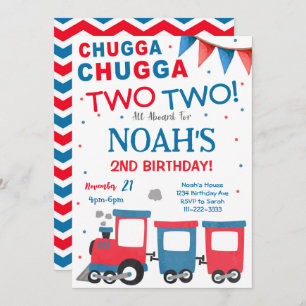 Red Blue Train 2ème anniversaire Invitation