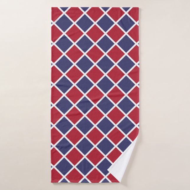 Red Blue White Harlequin Diamond Checker Pattern (Serviette de bain)