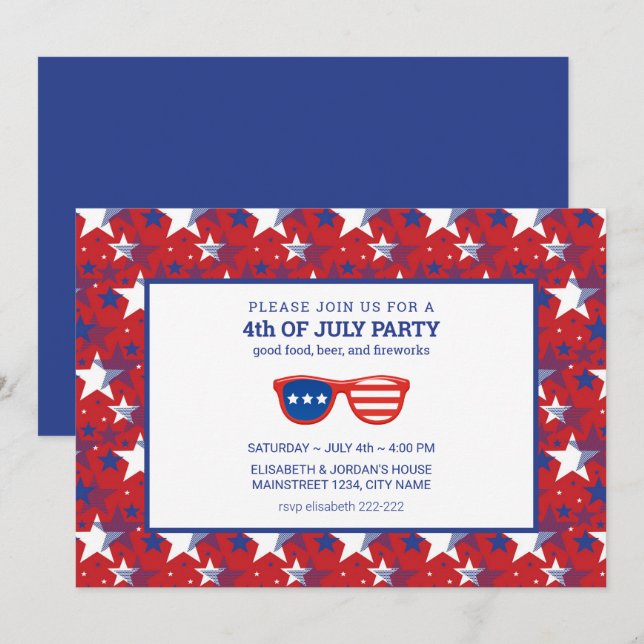 Red Blue White Stars Invitation (Devant / Derrière)