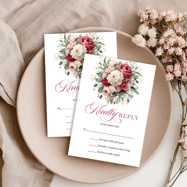 Red Blush Floral Boho Wedding RSVP Enclosure (Red Blush Floral Boho Wedding RSVP Enclosure)