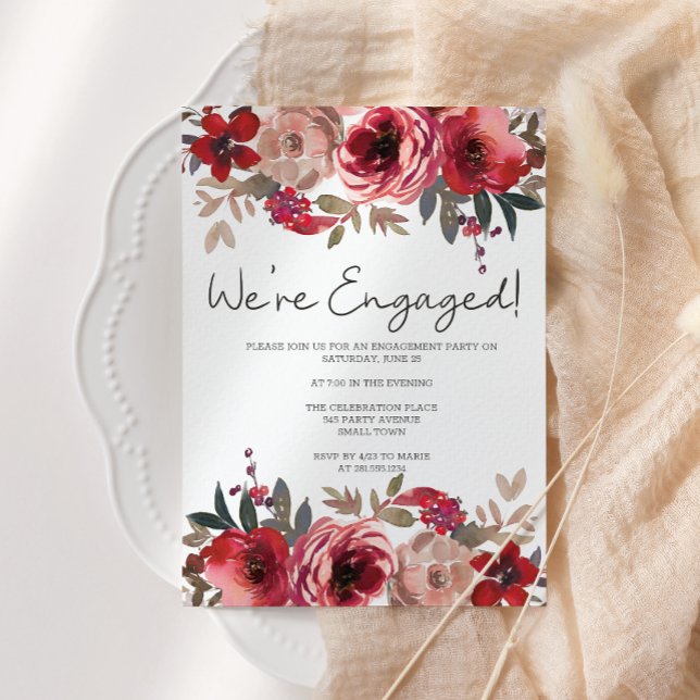 Red Blush Floral Roses Engagement Party Invitation (Créateur téléchargé)