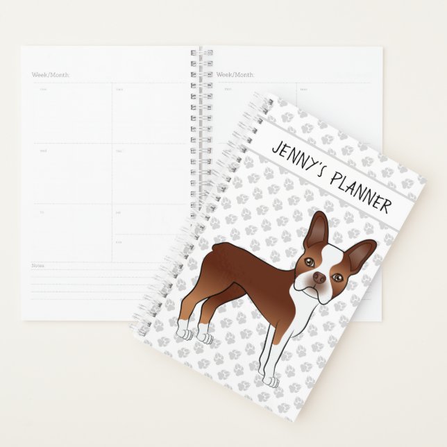 Red Boston Terrier Cartoon Dog & Your Custom Title (Devant avec enveloppe)