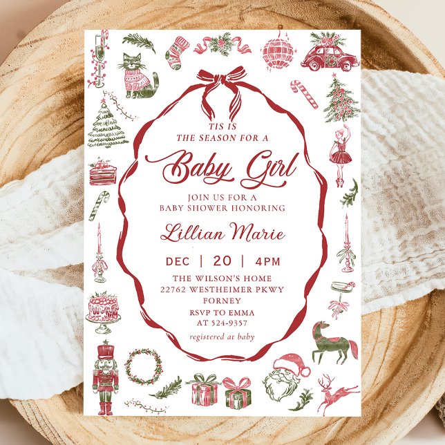 Red Bow Christmas Baby Shower Invitation (Créateur téléchargé)