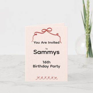 Red Bow Folded Party Invitation