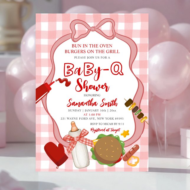 Red Bow Gingham  Babyq baby shower invitation (Créateur téléchargé)