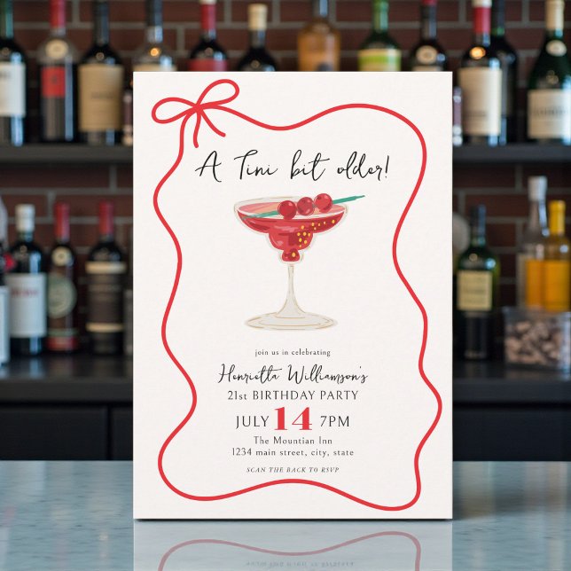 Red Bow Martini Cocktail Birthday Party Invitation (Créateur téléchargé)