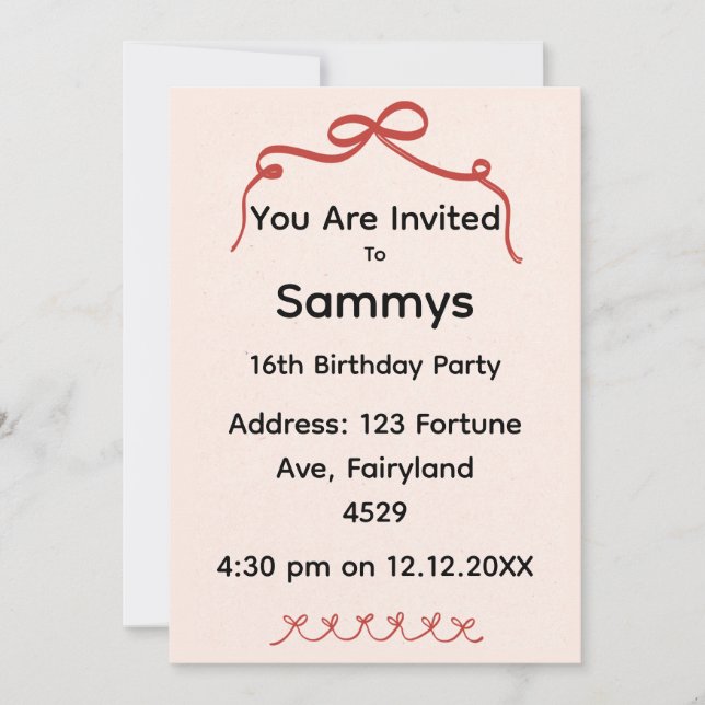Red Bow Party Invitation | Elegant Ribbon Bow  (Devant)