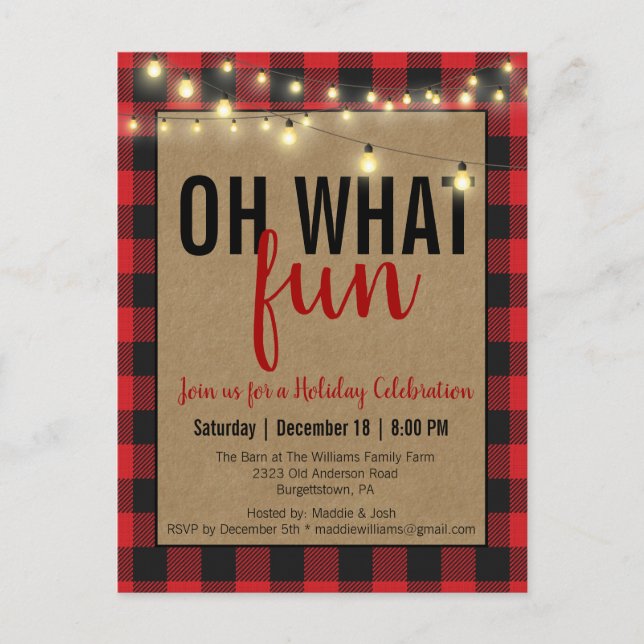 Red Buffalo Plaid Check Fun Invitation de fête de  (Devant)