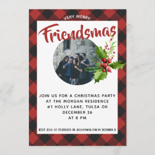 Red Buffalo Plaid Christmas Party Photo Invitation