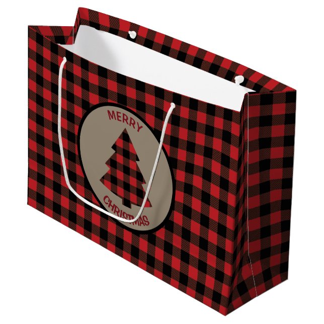 Red Buffalo Plaid Christmas Tree Grand sac cadeau (Devant Angle)
