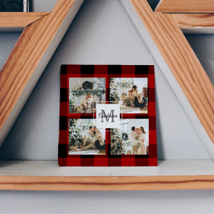 Red Buffalo Plaid & Collage Photo Avec Initiale