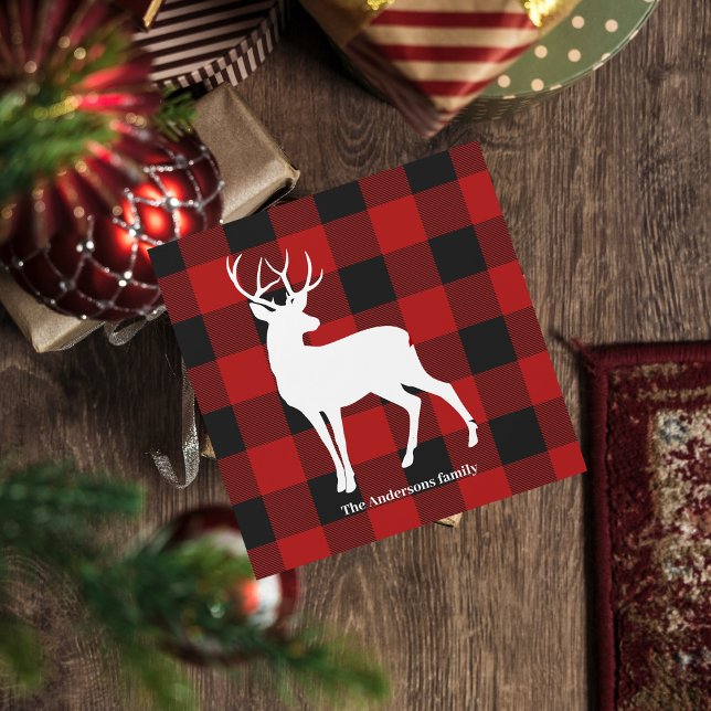 Red Buffalo Plaid & Deer | Nom personnel Cadeau (Créateur téléchargé)