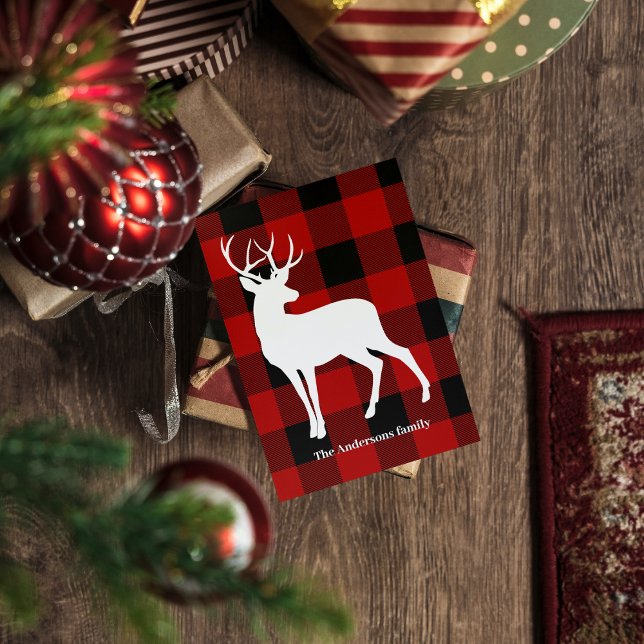 Red Buffalo Plaid & Deer | Nom personnel Cadeau (Créateur téléchargé)