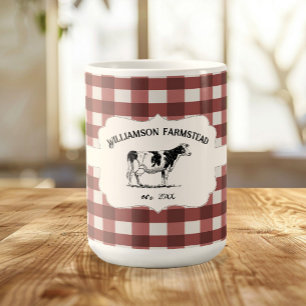 Red Buffalo Plaid Farm Cow Coffee Mug