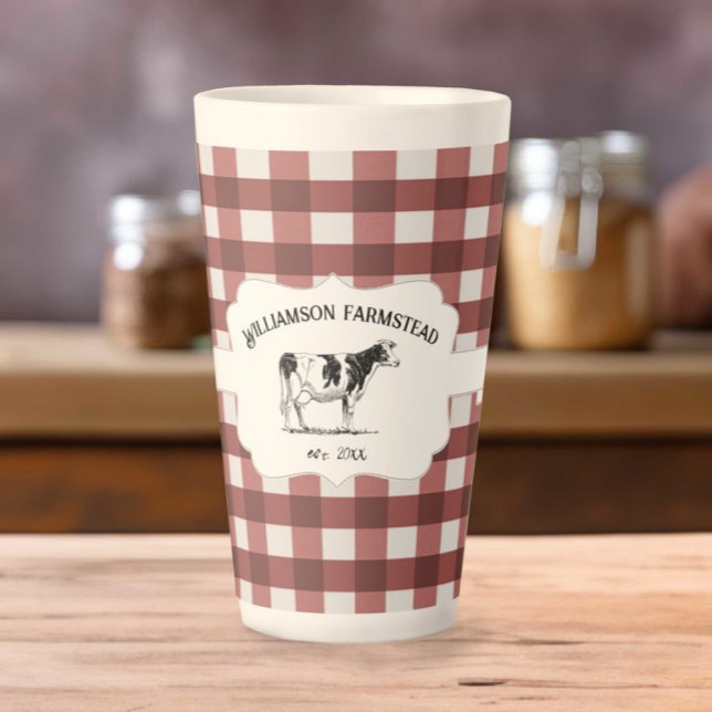 Red Buffalo Plaid Farm Cow Latte Mug (Red Buffalo Plaid Farm Cow Latte Mug)