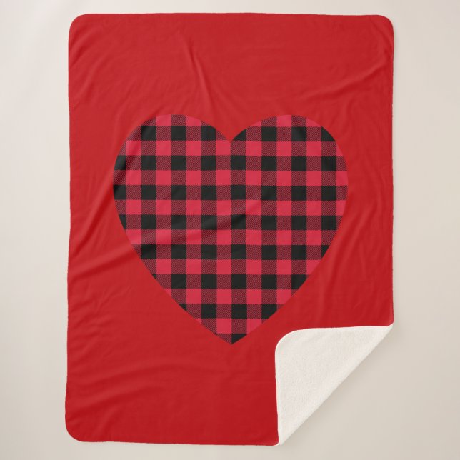 Red Buffalo Plaid Heart Sherpa Blanket (Devant)