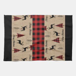 Red Buffalo Plaid & Joyeux Serviettes de cuisine d