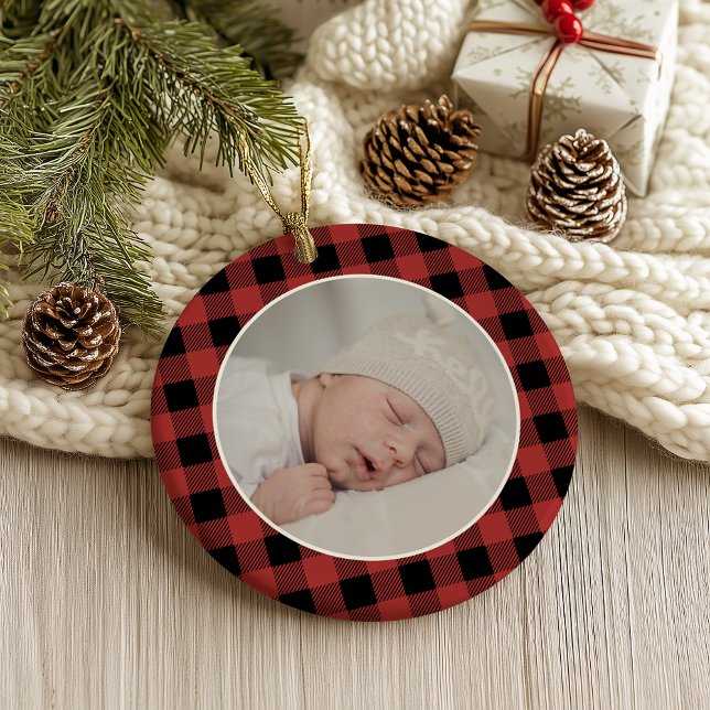 RED BUFFALO PLAID NAME Photo Christmas Keepsake (Créateur téléchargé)