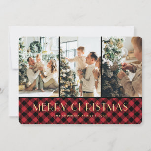 Red Buffalo Plaid Photo Collage Cartes de Noël