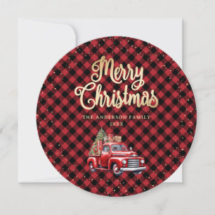 Red Buffalo Plaid Red Truck Cartes de Noël