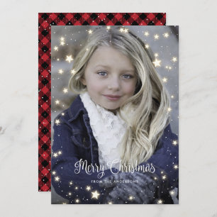 Red Buffalo Plaid Stars Photo Cartes de Noël