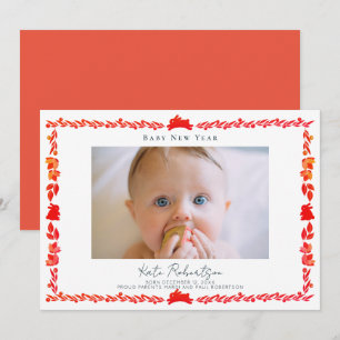 Red Bunny Folk Art Baby Carte photo de la nouvelle