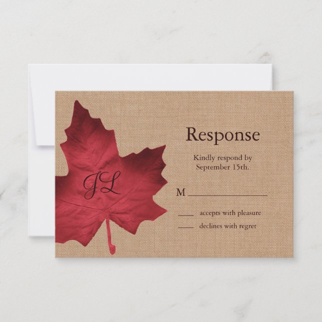 Red Burlap Monogramme RSVP (Devant)