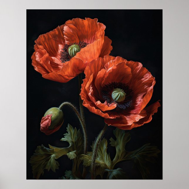 Red California Poppy Flowers Art Print Poster (Devant)