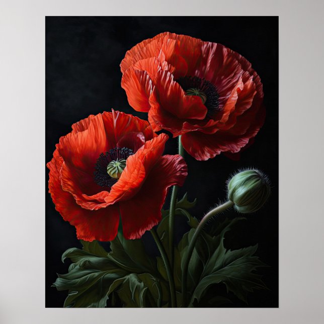 Red California Poppy Flowers Art Print Poster (Devant)