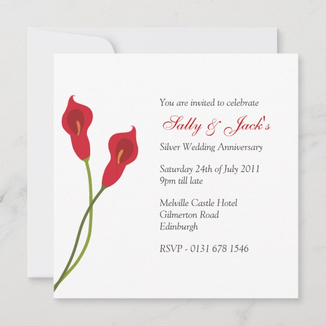 Red Calla Lilies Anniversaire Fête Invitation (Devant)