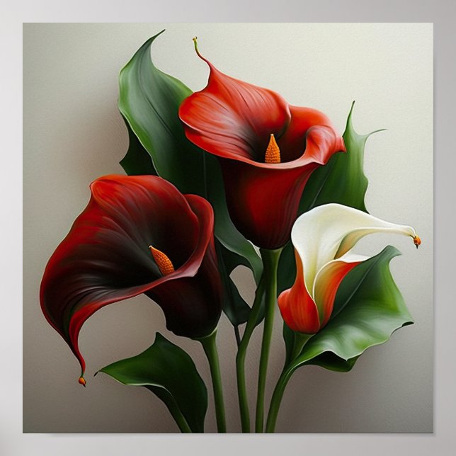 Red Calla Lilies Lily Art Imprimer Poster (Devant)