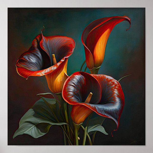 Red Calla Lilies Lily Art Imprimer Poster (Devant)