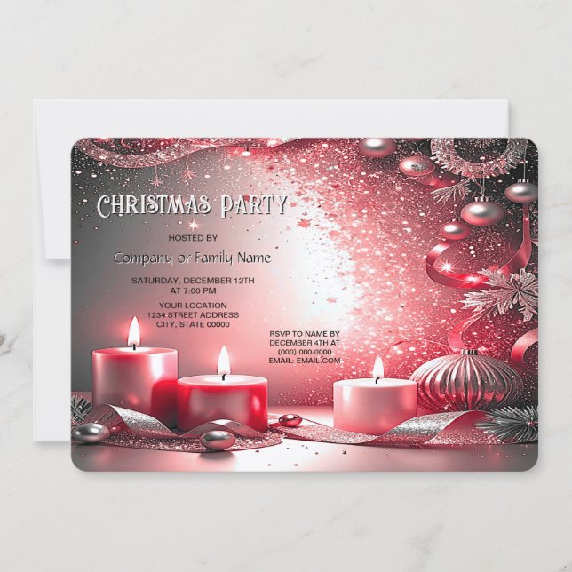 Red Candles Decorative Holiday Party Invitation (Devant)
