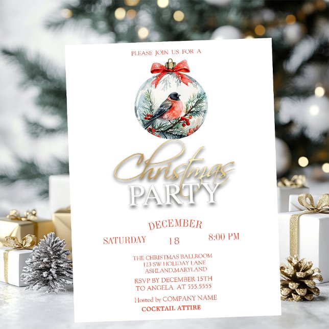 Red Cardinal Bird Holly Berry Ball Invitation (Créateur téléchargé)