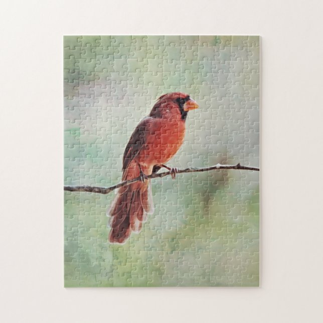 Red Cardinal Bird sur un puzzle d'art (Vertical)
